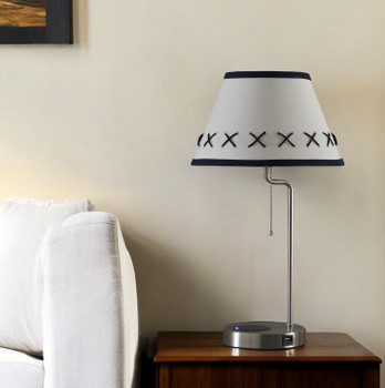 20" Silver Bedside Table Lamp with Off White Empire Shade