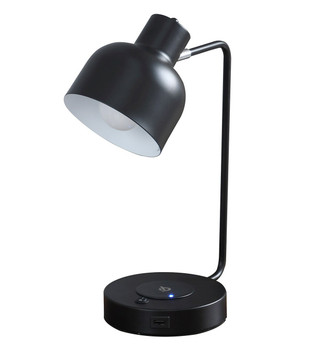 15" Black Metal Desk USB Table Lamp with Black Shade