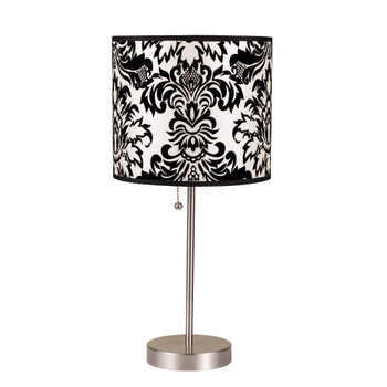 20" Silver Metal Table Lamp with Black And White Classic Drum Shade