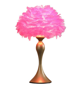 24" Glam Hot Pink Feather and Gold Table Lamp