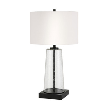 27" Black and Clear Metal and Glass Table Lamp with White Drum Shade