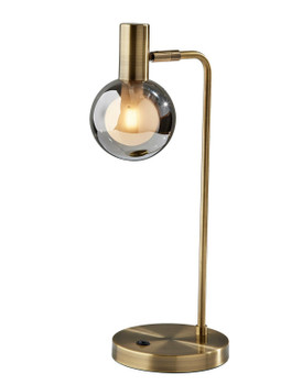 18" Antiqued Brass Metal Cylinder Desk Table Lamp with Gray Globe Shade with Starling LED Bulb
