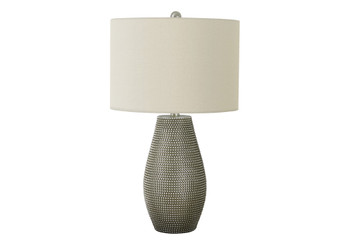 24" Gray Round Table Lamp with Ivory Drum Shade