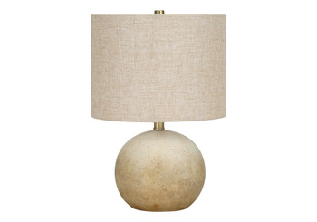 20" Beige Concrete Round Table Lamp with Beige Drum Shade
