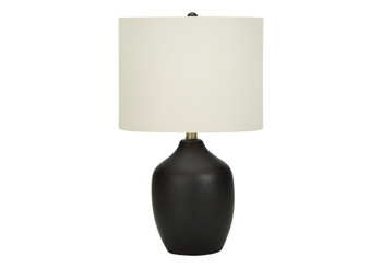 22" Black Ceramic Urn Table Lamp with Ivory Drum Shade
