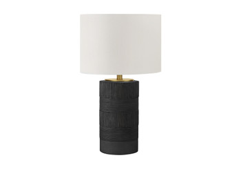 24" Black Cylinder Table Lamp with Ivory Drum Shade