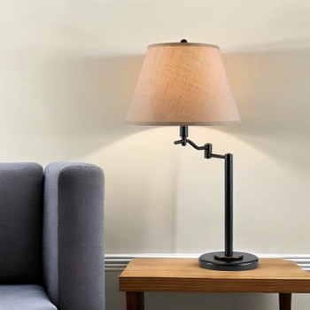 29" Bronze Metal Swing Arm Table Lamp with Off White Empire Shade