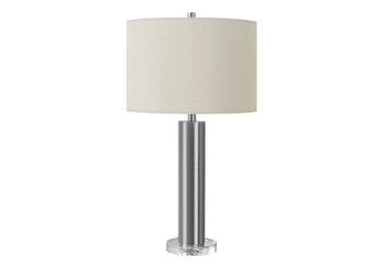 28" Silver Acrylic Cylinder Table Lamp with Ivory Drum Shade