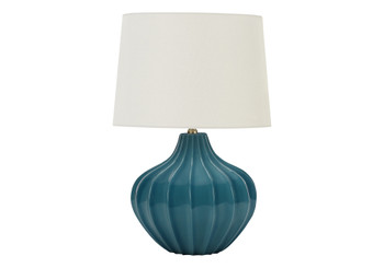 24" Blue Ceramic Gourd Table Lamp with Cream Empire Shade