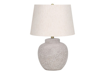 22" Cream Concrete Urn Table Lamp with Cream Abstract Empire Shade
