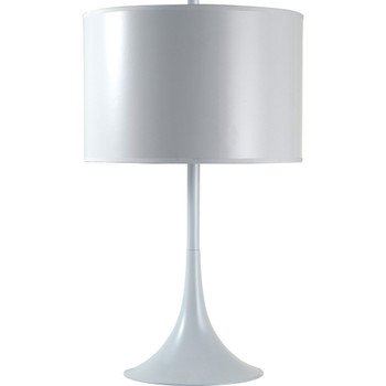 25" White Metal Table Lamp with White Classic Drum Shade
