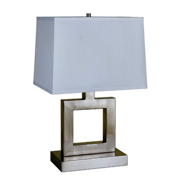 22" Nickel Open Square Table Lamp with White Rectangle Shade