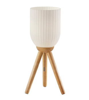 23" Natural Solid Wood Tripod Table Lamp with White Ribbed Glass Shade