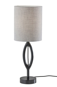 28" Black Solid Wood Round Table Lamp with Gray Drum Shade