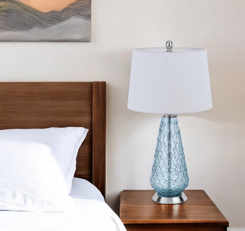 27" Aqua Glass Table Lamp with White Empire Shade