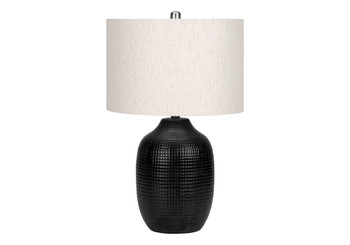 26" Black Ceramic Urn Table Lamp with Ivory Drum Shade