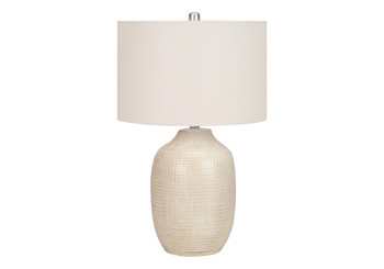 26" Cream Ceramic Urn Table Lamp with Cream Drum Shade