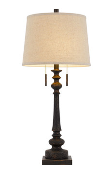 32" Charcoal Two Light Table Lamp with Tan Drum Shade
