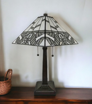 22in Dark Brown Metal Two Light Candlestick Table Lamp with White Shade