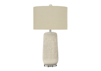 31" Cream Ceramic Geometric Table Lamp with Beige Drum Shade