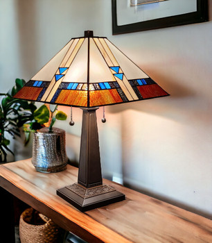 22" Dark Brown Metal Two-Light Candlestick Table Lamp with Off White Empire Shade