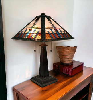 22" Dark Brown Two Light Candlestick Metal Table Lamp with Off White Empire Shade