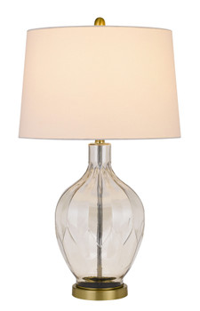 30" Clear Metal Table Lamp with Off White Drum Shade