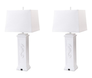 Set of Two 32" White Table Lamp with Off White Shade