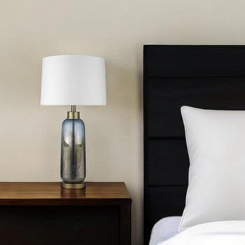 31" Steel Blue Glass Table Lamp with White Empire Shade