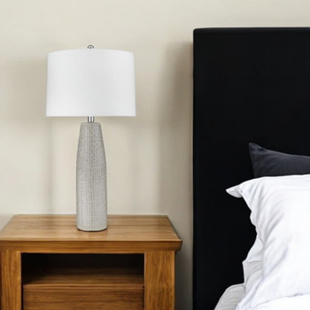 33" Light Gray Ceramic Table Lamp with White Drum Shade