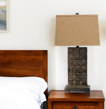 4.75" x 9.5" x 29.5" Brown Vintage with Metal Pedestal - Table Lamp