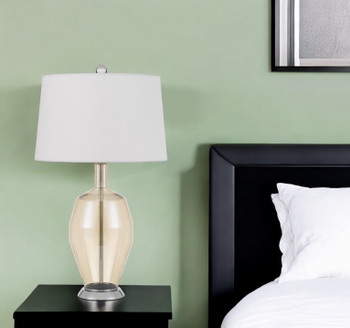 29" Nickel Metal Round Table Lamp with White Drum Shade