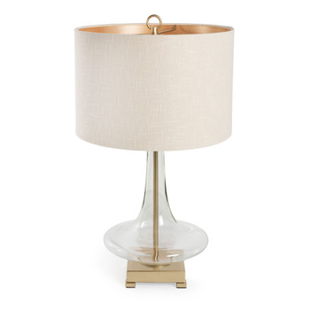 26" Clear Glass LED Table Lamp with Beige Drum Shade