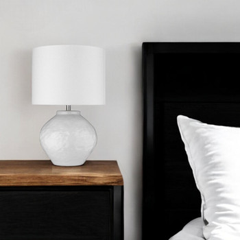 26" White Ceramic Table Lamp with White Drum Shade
