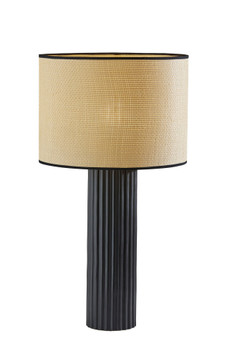 29" Black Ceramic Cylinder Table Lamp with Beige Drum Shade