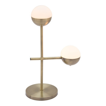 69" Brass Metal Bedside Table Lamp with Off White Globe Shade