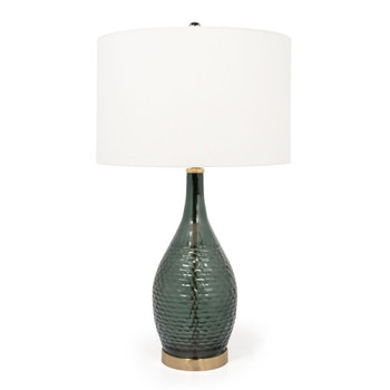 27" Blue Green Glass LED Table Lamp with White Drum Shade
