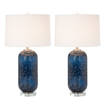 Set of Two 30" Blue Crystal Table Lamp with White Drum Shade