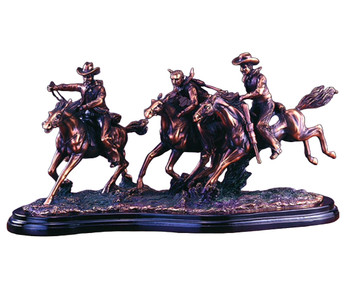 11.5" Three Cowboys Galloping on Their Horses Statue - Bronze Finish
