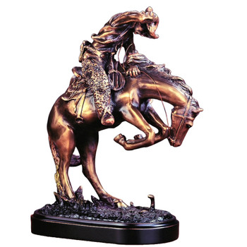 13.5" Horse Rider Encounters a Rattlesnake Statue - Bronze Finish