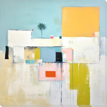 Vibrant Minimalistic House Wrapped Canvas Giclee Art Print Wall Art