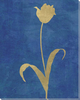 Golden Botanicals On Blue 1 Wrapped Canvas Giclee Art Print Wall Art