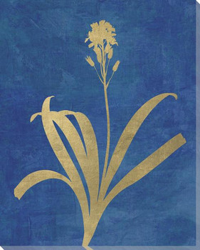 Golden Botanicals On Blue 5 Wrapped Canvas Giclee Art Print Wall Art