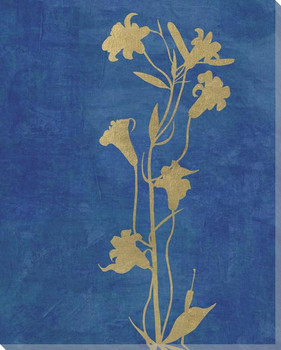 Golden Botanicals On Blue 6 Wrapped Canvas Giclee Art Print Wall Art