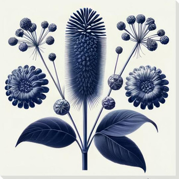 Blue Flora VII Wrapped Canvas Giclee Art Print Wall Art