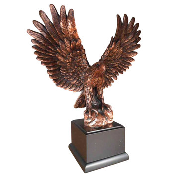 6.25" Eagle Standing on a Rock with His Wings Extended High Statue - Bronze Finish