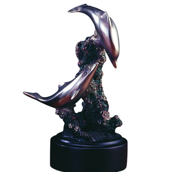 6.5" Two Dolphin Swimming Statue - Pewter Finish