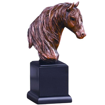 9" Horse Head with Long Wavy Mane and Long Wavy Forelock Statue - Bronze Finish