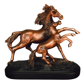 10.5" Running Mare and Foal Statue - Bronze Finish