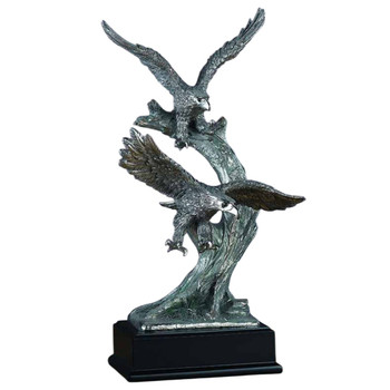 14.5" Two Eagles Flying Statue - Pewter Finish